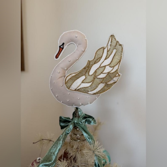 Anthropologie Embroidered Swan Tree Topper - Picture 5 of 5